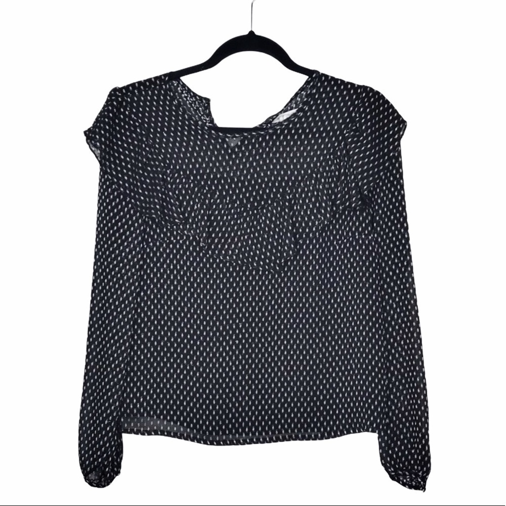 Avec Les Filles Sheer Dot Ruffle Blouse